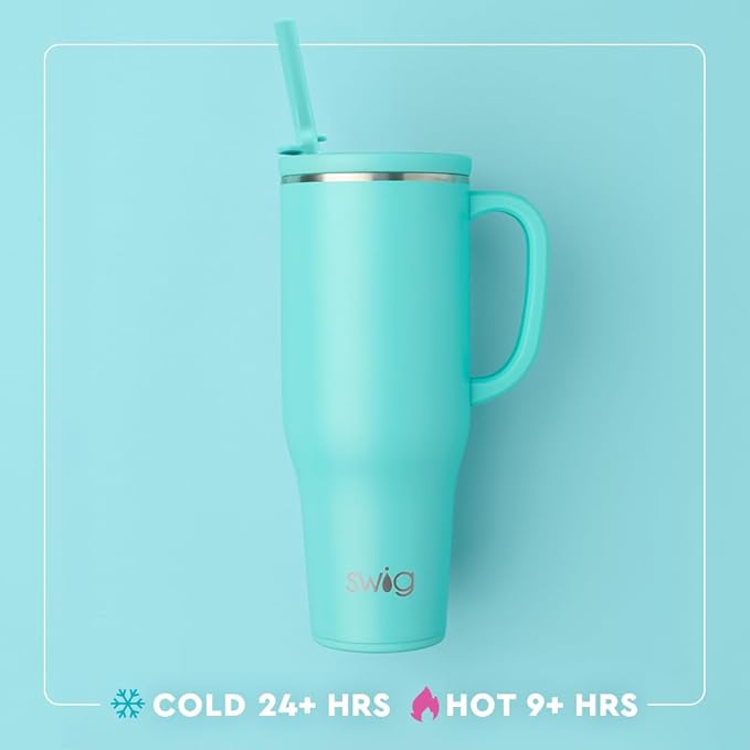 Swig Life 40oz Mega Mug, 40oz Tumbler with Handle and Straw, Extra Large Insulated Tumblers, Cup Holder Friendly Travel Mug (Strawberry Shortcake)