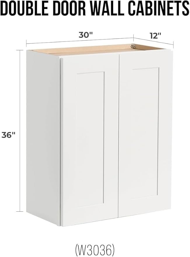 Wall-Mounted Cabinet – Solid Wood Shaker Style Medicine Cabinet with Adjustable Shelves & Soft-Close Doors for Bathroom, Kitchen, and Office Storage (White, 33" W x 12" D x 36" H)