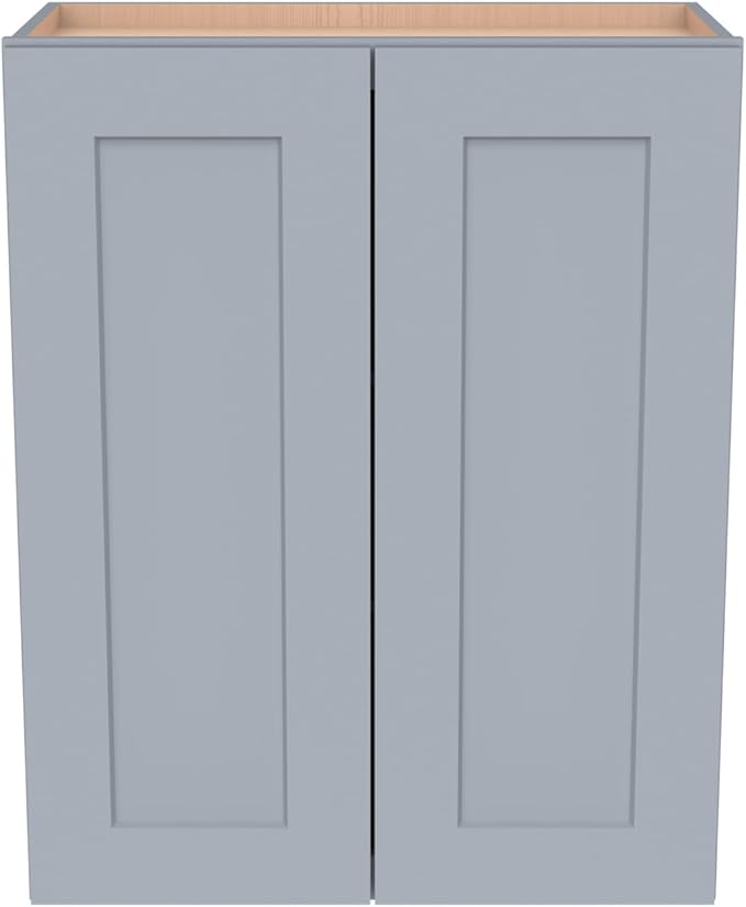 Wall-Mounted Cabinet – Solid Wood Shaker Style Medicine Cabinet with Adjustable Shelves & Soft-Close Doors for Bathroom, Kitchen, and Office Storage (Grey, 24" W x 12" D x 30" H)