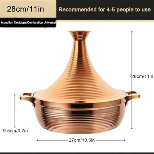 Large Stainless Steel Moroccan Tagine Pot - 30cm Non-Stick Casserole with Cone Lid & 2 Handles - Elegant Gold Cooking Pot for Authentic Moroccan Dishes