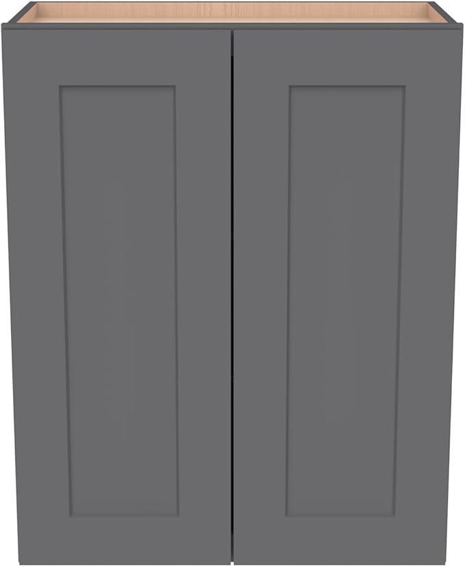 Wall-Mounted Cabinet – Solid Wood Shaker Style Medicine Cabinet with Adjustable Shelves & Soft-Close Doors for Bathroom, Kitchen, and Office Storage (Pebble Gray, 30" W x 12" D x 30" H)