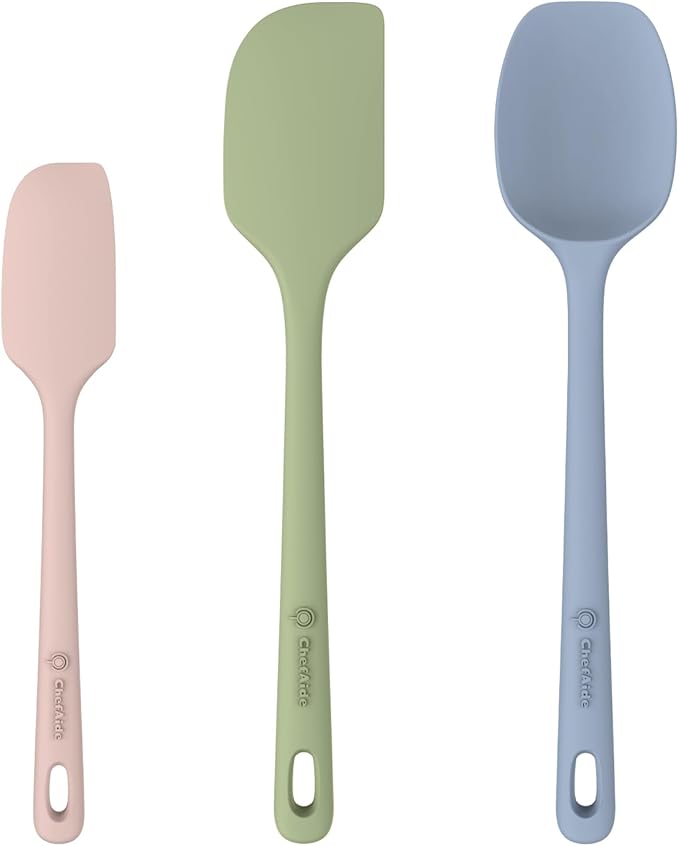 3 Pieces Silicone Spatula Set, Food Grade Rubber Spatula, Upgrade Strong Handle with Ergonomic Grip, Heat Resistant for Nonstick Cookware, Cooking Mix