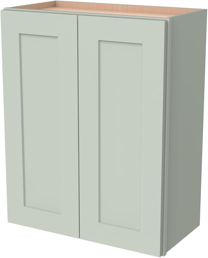 Wall-Mounted Cabinet – Solid Wood Shaker Style Medicine Cabinet with Adjustable Shelves & Soft-Close Doors for Bathroom, Kitchen, and Office Storage (Jade Green, 27" W x 12" D x 36" H)