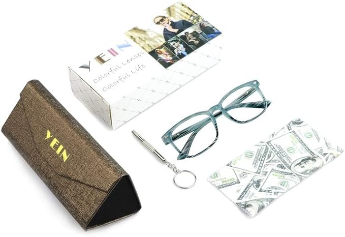 YEIN Bifocal Reading Glasses with Blue Light Blocking Lenses, Bifocal Reader for Women and Men, Vintage Square frame with Spring Hinge (+0.00/+2.00 magnification)