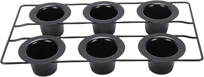 Aramox 6 Cup Popover Pan for Baking, Non Stick Carbon Steel, Deep Tapered Cups with Wire Rack, 22.5x40.5x5.5cm/8.9x15.9x2.2in