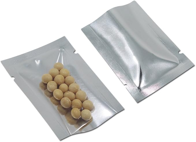 Silver Aluminum Foil Pouch Heat Seal Front Window Plastic Mini Open Top Flat Vacuum Packaging Mylar Bag Food Small Sample Mylar Storage with Tear Notch (1000, 7x10cm(2.7x3.9 inch))