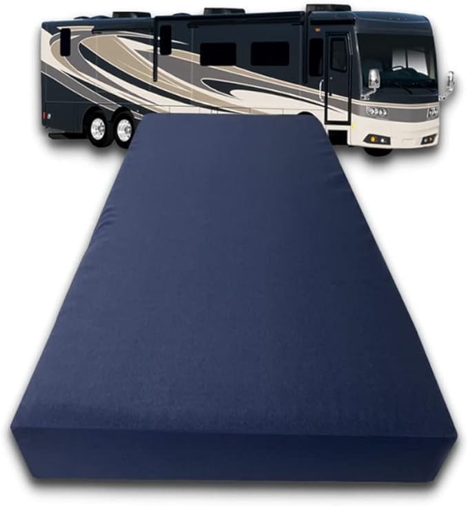 FoamRush 6-Inch Bunk (28" x 75") Gel Memory Foam RV Mattress Replacement with Canvas Navy Cover, Medium Firm, Made in USA, Camper Trailer, Removable Water-Resistant Outdoor/Indoor Cover w Zip