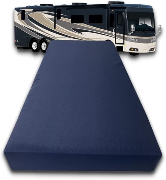 FoamRush 6-Inch Bunk (30" x 75") High Density Foam RV Mattress Replacement with Canvas Navy Cover, Medium Firm, Made in USA, Camper Trailer, Removable Water-Resistant Outdoor/Indoor Cover w Zip