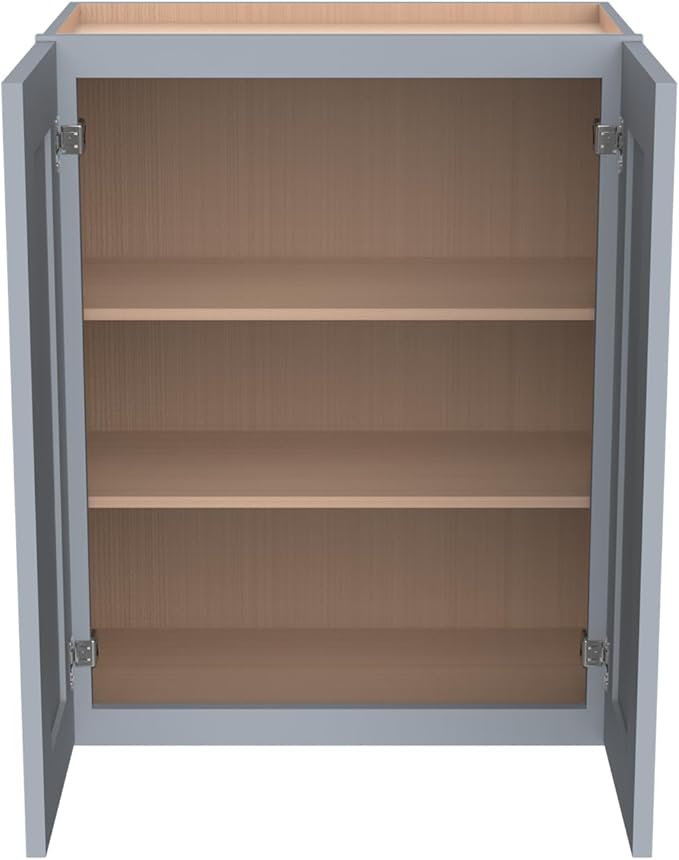 Wall-Mounted Cabinet – Solid Wood Shaker Style Medicine Cabinet with Adjustable Shelves & Soft-Close Doors for Bathroom, Kitchen, and Office Storage (Grey, 30" W x 12" D x 36" H)