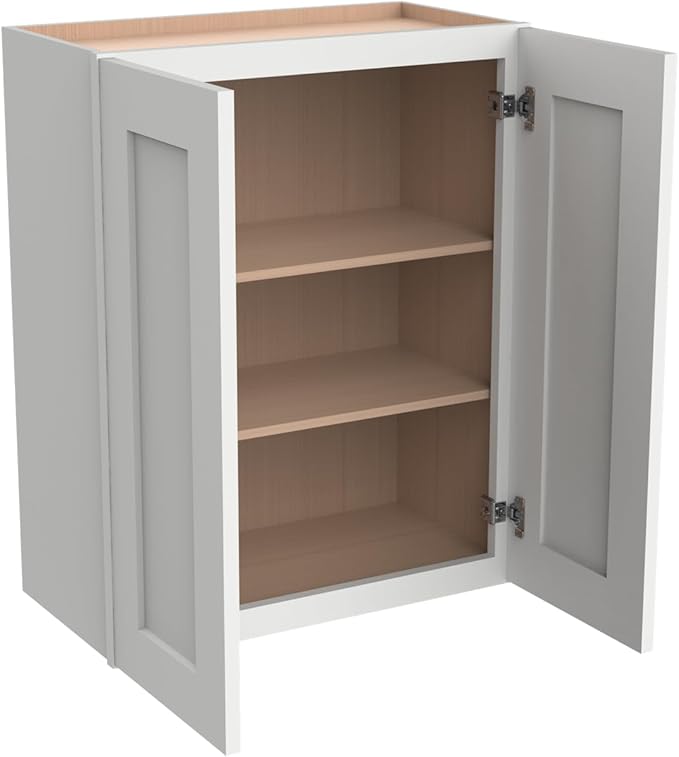 Wall-Mounted Cabinet – Solid Wood Shaker Style Medicine Cabinet with Adjustable Shelves & Soft-Close Doors for Bathroom, Kitchen, and Office Storage (Origami White, 27" W x 12" D x 30" H)