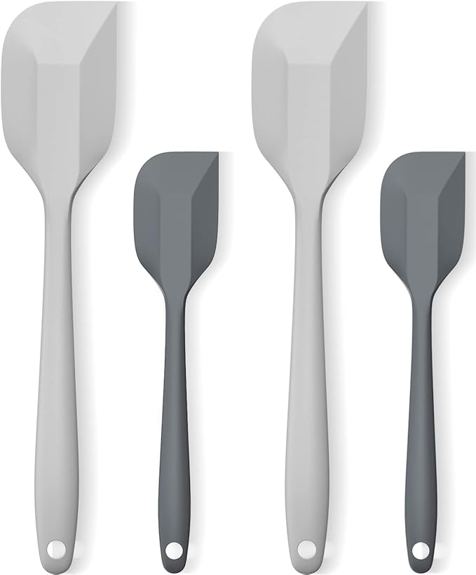 Silicone Spatula Set, Premium Spatulas Silicone Heat Resistant 2 Small & 2 Large Flexible Scraper for Nonstick Cookware, Rubber Spatula for Kitchen Mixing Baking Cooking Use, Soft Spatula - Gray