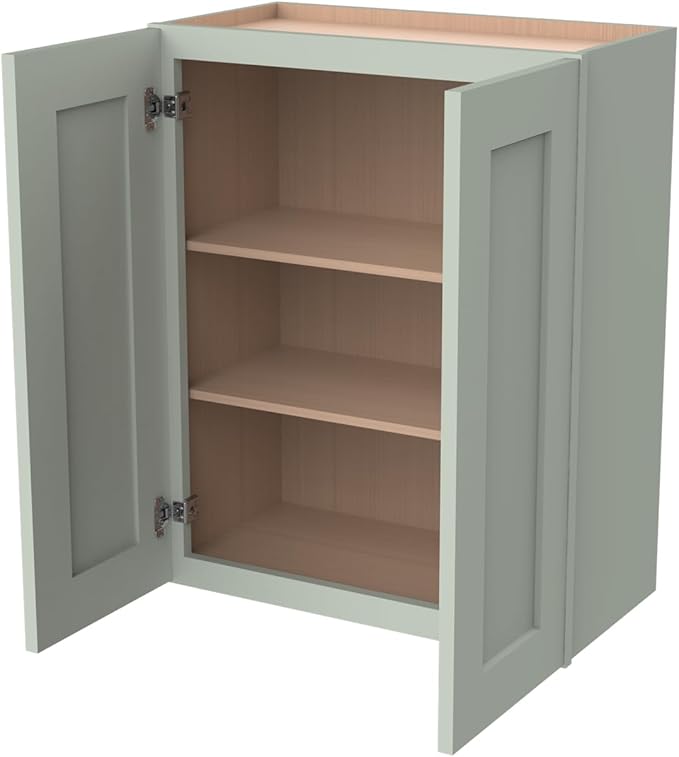 Wall-Mounted Cabinet – Solid Wood Shaker Style Medicine Cabinet with Adjustable Shelves & Soft-Close Doors for Bathroom, Kitchen, and Office Storage (Jade Green, 39" W x 12" D x 42" H)