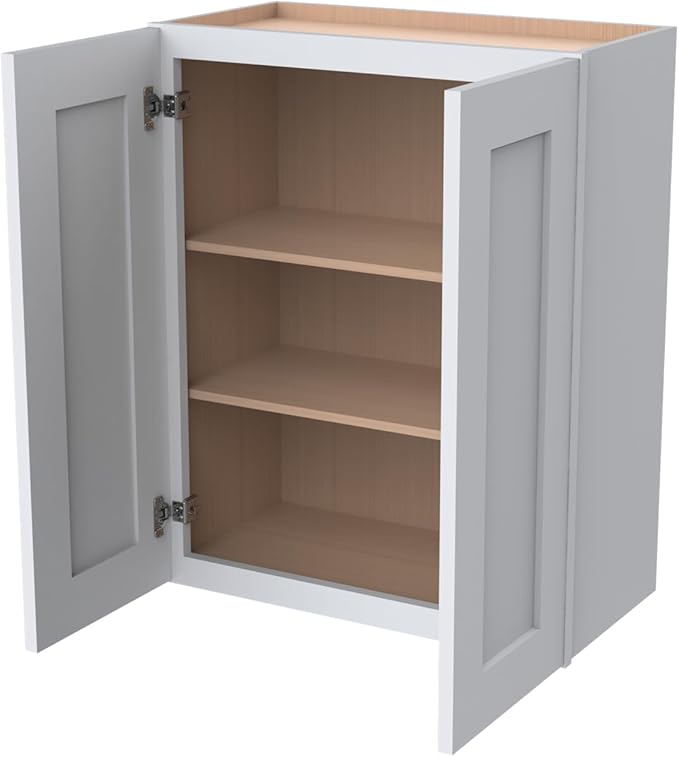 Wall-Mounted Cabinet – Solid Wood Shaker Style Medicine Cabinet with Adjustable Shelves & Soft-Close Doors for Bathroom, Kitchen, and Office Storage (White, 27" W x 12" D x 30" H)