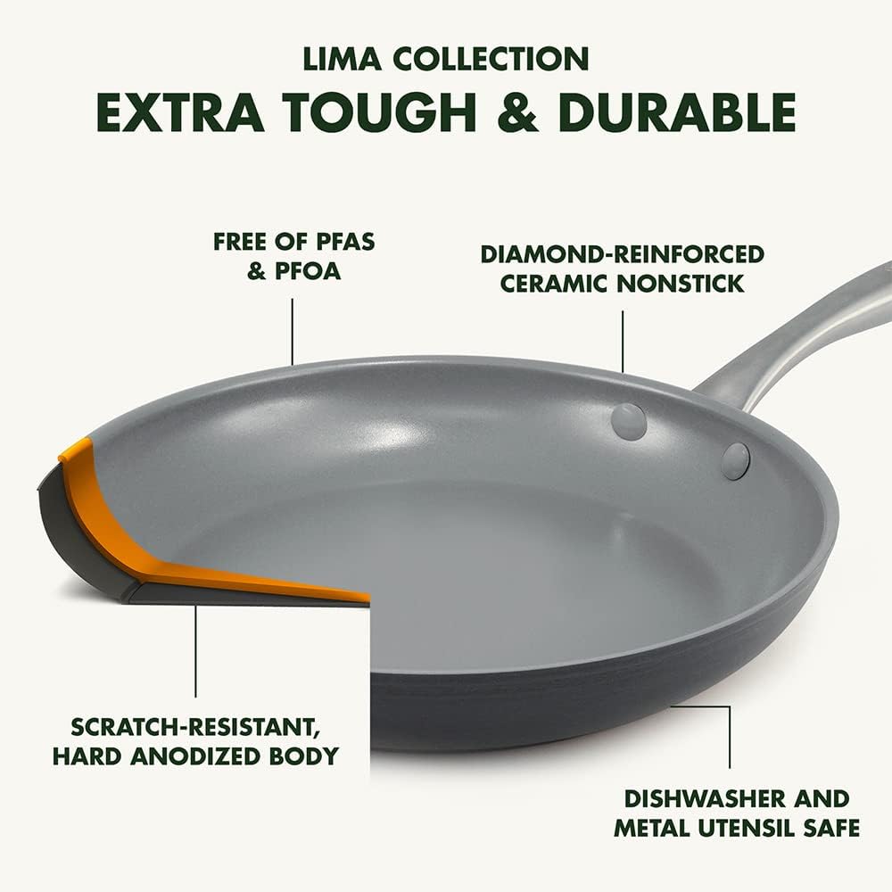 GreenPan Lima Hard Anodized 11” Square Griddle Pan, Ceramic Nonstick, PFAS-Free Nontoxic Pots and Pans, Oven & Broiler Safe, Stainless Steel Handle, Cookware for Eggs & Omelet, Gray
