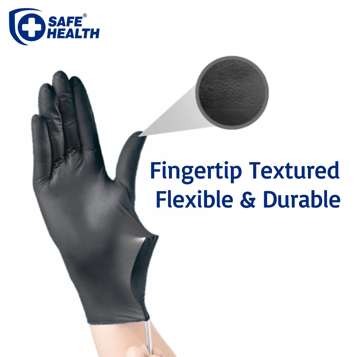Safe Health Nitrile Black Disposable Gloves, Latex Free, Powder Free, Case of 1000, Small, Textured, 3.5 mil, Industrial, Tattoo, Salon, Hair, Auto, Car, Cleaning, Food, Cooking