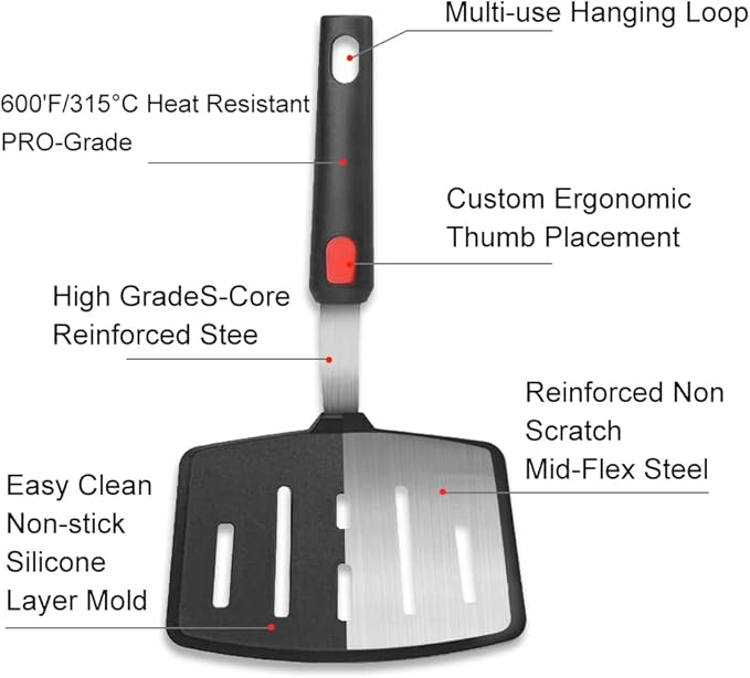 Tenta tenta kitchen Silicone Fish Spatula Turner Wide Pancake Spatulas for Nonstick Cookware Pans Omelette Egg Spatula 600°F Heat-Resistant Kitchen Silicone Utensils