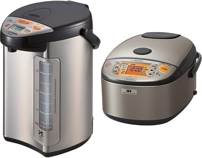 Zojirushi 586361-CV-DCC40XT America Corporation Ve Hybrid Water Boiler And Warmer, 4-Liter, Stainless Dark Brown & Zojirushi NP-HCC10XH Induction Heating System Rice Cooker and Warmer