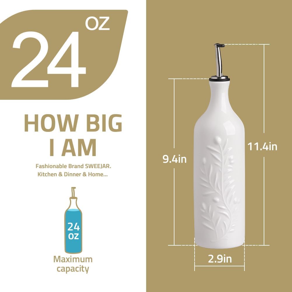 Sweejar Large Olive Oil Dispenser Bottle with Spout, 24 Oz Ceramic Dispenser for Kitchen, Relief Opaque Cruet, Container for Cooking, EVOO, Avocado Oil, Vinegar, Pack of 1(GradientRed)