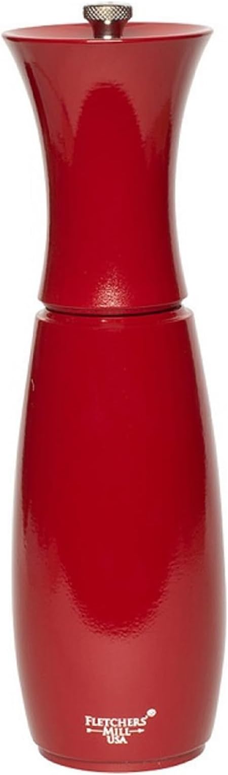 Fletchers' Mill Border Grill Salt Mill, Cinnabar - 8 Inch, Adjustable Coarseness Fine to Coarse, MADE IN U.S.A.