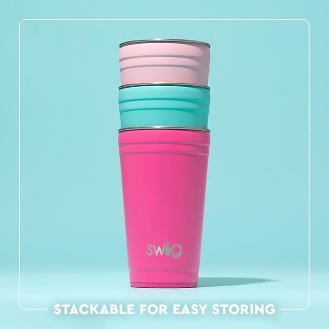 Swig Life 24oz Party Cup, Stackable Insulated Travel Coffee Tumbler with EZ Slider Lid, Cup Holder Friendly Travel, Stainless Steel 24 oz Tumbler, Reusable Mug (Mr Claus)