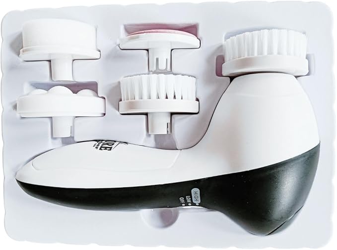 Electric Facial Kit - Waterproof Cleansing Spin Brush Set with 5 Exfoliating Brush Heads - Cleanser - Rotating Spa Massage - Gentle Exfoliation and Deep Scrub Skin Care Barbers & Aestheticians