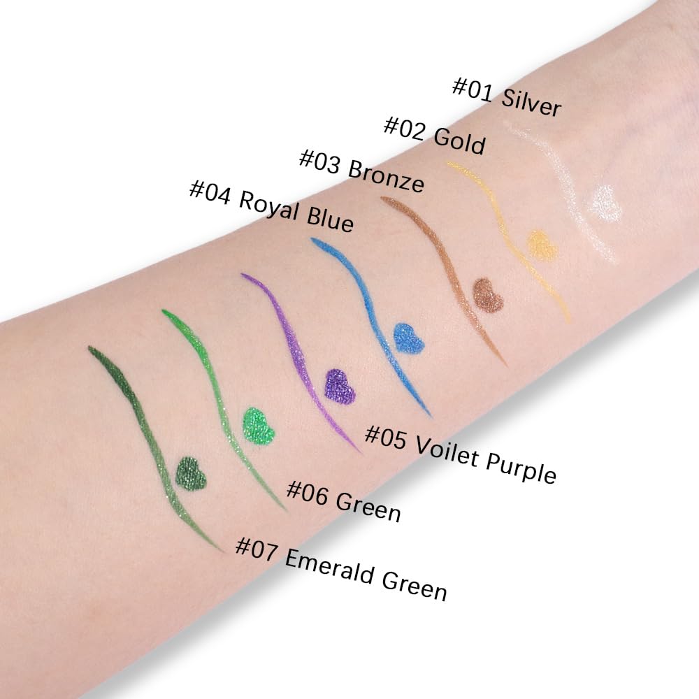 Emerald Green Metallic Glitter Liquid Eyeliner Pen – Long-Lasting Sparkly Waterproof Eyeliner for Women & Men – Tattoo-Effect Eye Makeup for Parties – Delineador Líquido con Brillo 07