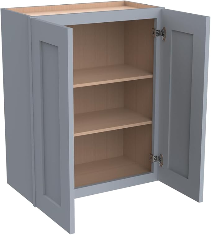 Wall-Mounted Cabinet – Solid Wood Shaker Style Medicine Cabinet with Adjustable Shelves & Soft-Close Doors for Bathroom, Kitchen, and Office Storage (Grey, 24" W x 12" D x 42" H)