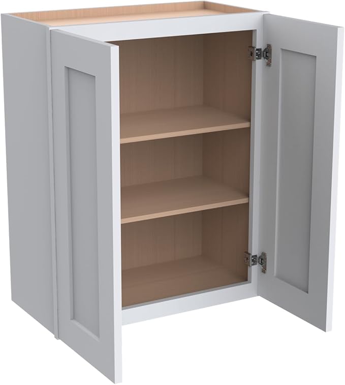 Wall-Mounted Cabinet – Solid Wood Shaker Style Medicine Cabinet with Adjustable Shelves & Soft-Close Doors for Bathroom, Kitchen, and Office Storage (White, 27" W x 12" D x 30" H)