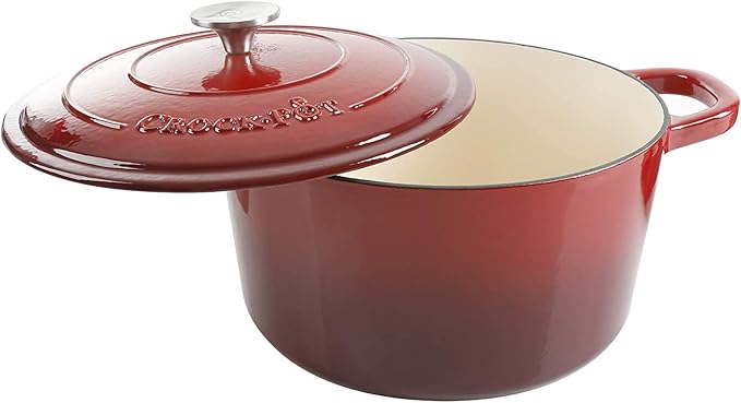 Crock-Pot Artisan 3-Quart Round Enameled Cast Iron Dutch Oven – Gradient Red, Durable Heavy-Duty Cookware for Slow Cooking, Roasting, Baking with Lid
