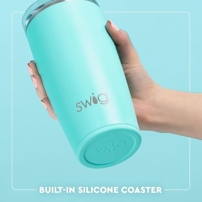 Swig Life 22oz Insulated Tumbler, Travel Coffee Tumbler with Lid, Cup Holder Friendly Travel Coffee Mug, Stainless Steel, 22 oz Tumblers, Reusable Insulated Mug with Lid (High Tide)