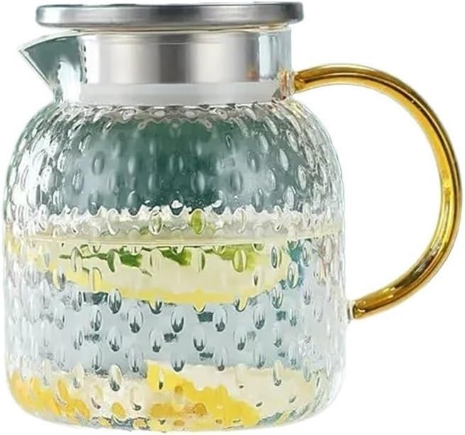 GLigeT Iced Tea Pitcher Glass Water Pitcher with Filter Lid and Pouring Spout Heat Resistant Glass Carafe for Hot Cold Beverages Homemade Ice Tea Bottle Water Jug(1.5L)