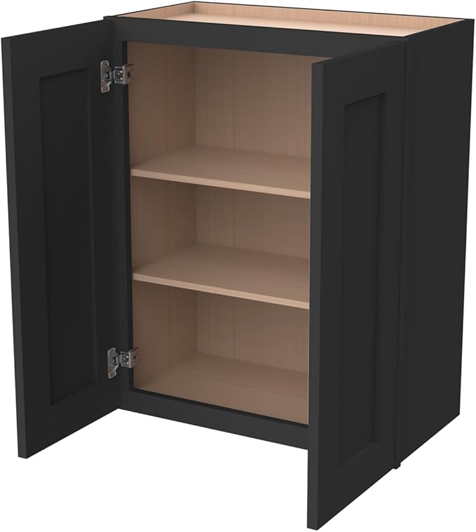 Wall-Mounted Cabinet – Solid Wood Shaker Style Medicine Cabinet with Adjustable Shelves & Soft-Close Doors for Bathroom, Kitchen, and Office Storage (Charcoal Black, 39" W x 12" D x 42" H)