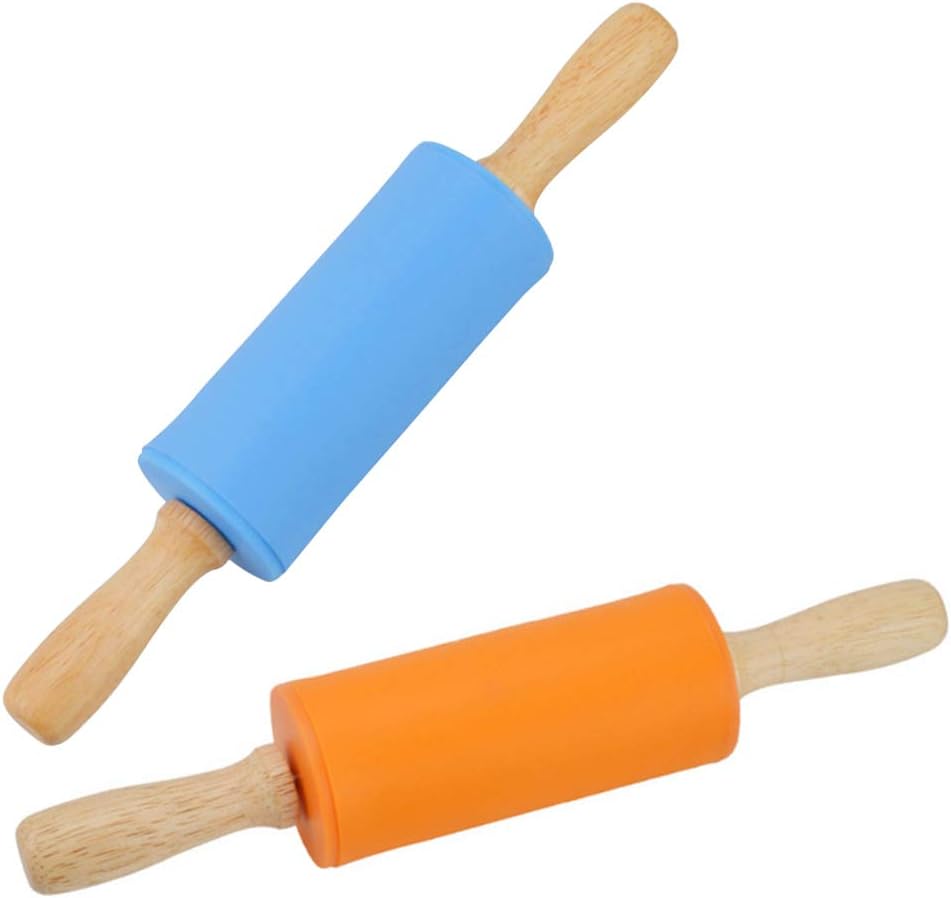 Koogel 9 Inch Mini Rolling Pin, 2 PCS Wooden Handle Rolling Pin for Kids Dough Rollers for Baking Supplies Home Kitchen