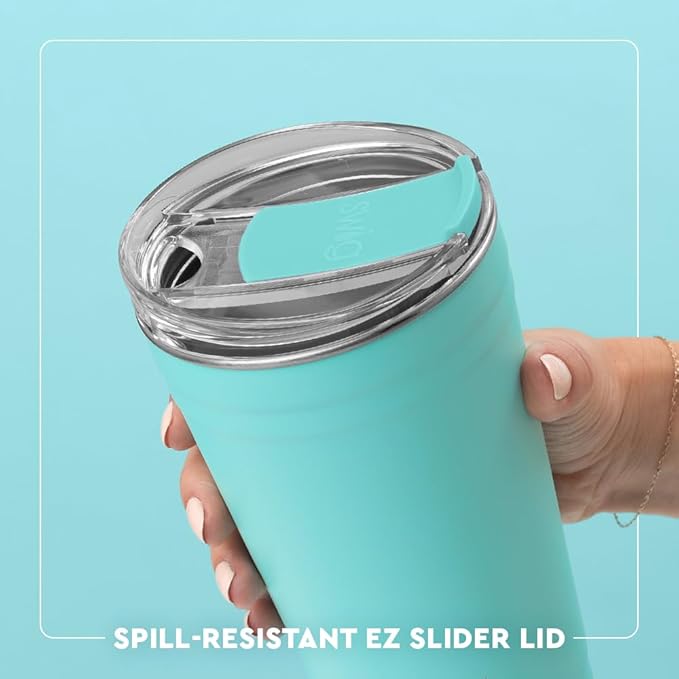 Swig Life 24oz Party Cup, Stackable Insulated Travel Coffee Tumbler with EZ Slider Lid, Cup Holder Friendly, Stainless Steel 24 oz Tumbler, Reusable Coffee Mug (Roller Rink)
