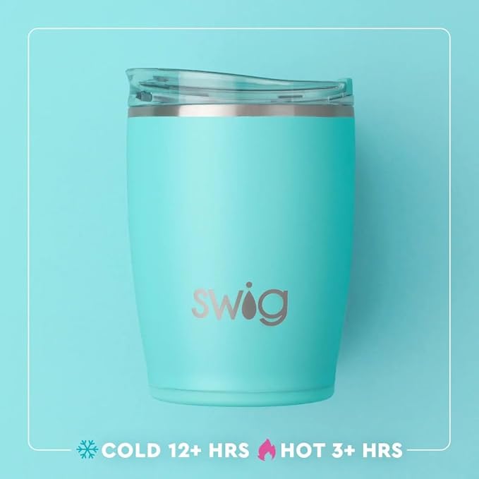 Swig Life 12oz Insulated Tumbler, Travel Coffee Tumbler with Lid, Cup Holder Friendly Travel Coffee Mug, Stainless Steel, 12 oz Reusable Insulated Coffee Mug (Saturdays in Austin)