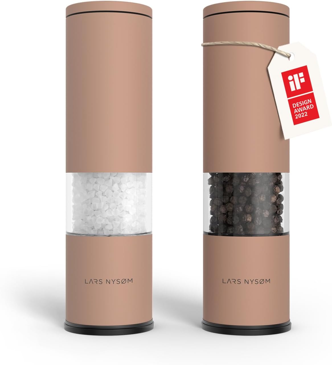 LARS NYSØM Salt and Pepper Grinder Set Manual, Stainless Steel Salt and Pepper Mills with Adjustable Ceramic Grinder I Design Spice Shakers (Blush Rose)