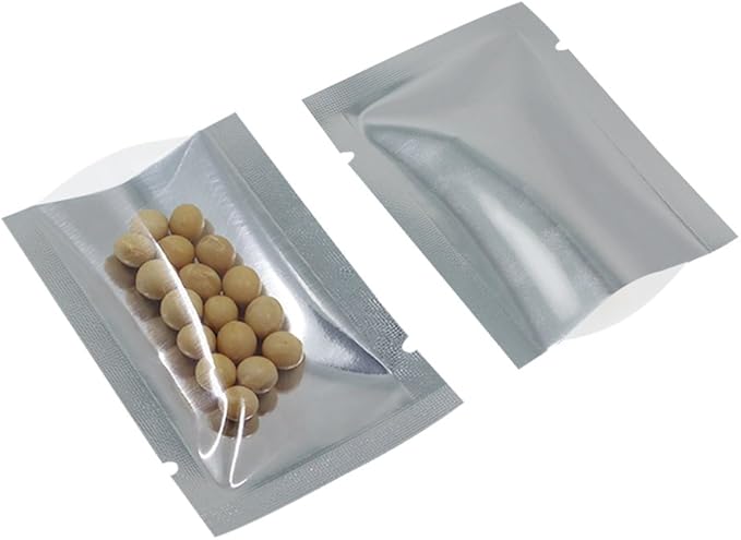Silver Aluminum Foil Pouch Heat Seal Front Window Plastic Mini Open Top Flat Vacuum Packaging Mylar Bag Food Small Sample Mylar Storage with Tear Notch (1000, 9x13cm(3.5x5.1 inch))