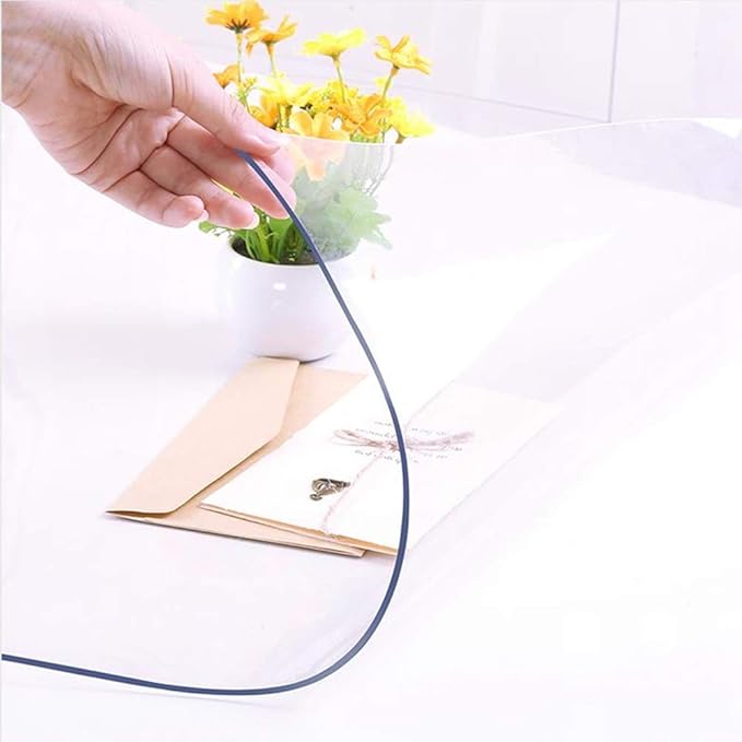 NECAUX Custom 34 x 84 Inch Clear Table Cover Protector, 1.5mm Thick Wood Grain Transparent Table Pad Non-Slip Tablecloth Plastic Protective Pad for 7 Foot Dining Room Table, Meeting Table