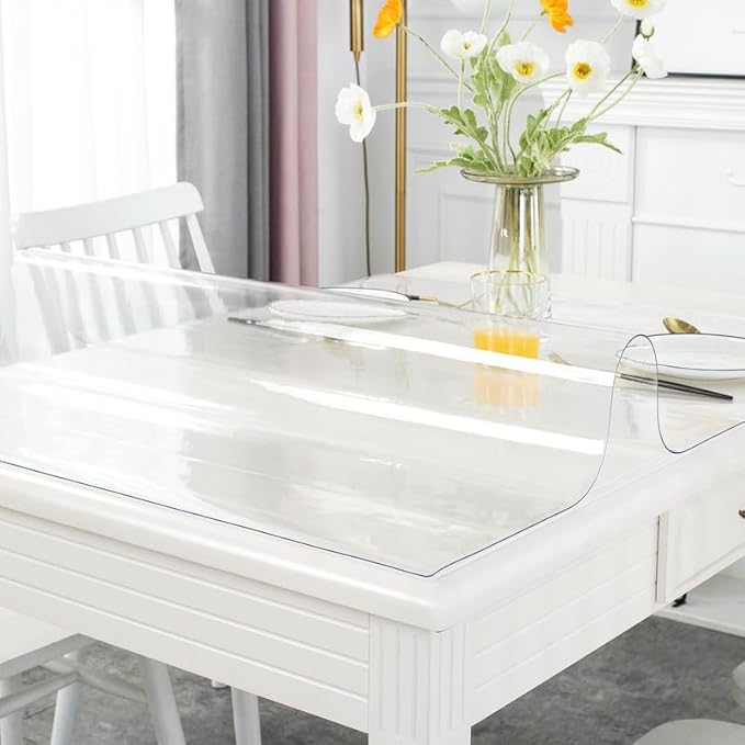 Warmstar Clear Table Cover Protector 34 x 48 Inch,1.5mm Thick Plastic Table Cover Rectangle,PVC Clear Table Protector,Desk Protector Mat for Kitchen, Dresser, Writing Desk，Dining Room Table