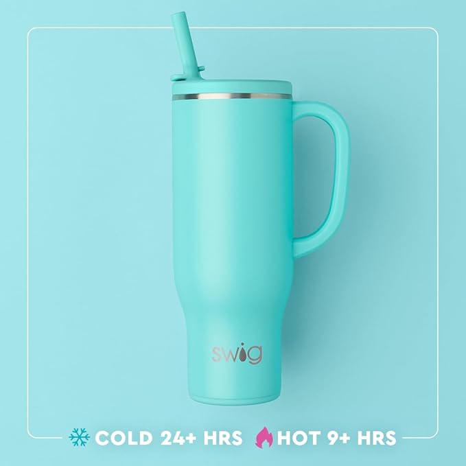 Swig Life 30oz Mega Mug, 30oz Tumbler with Handle and Straw, Large Insulated Tumblers, Cup Holder Friendly Travel Mug, Stainless Steel 30 oz Tumbler, Reusable Insulated Water Bottle (Hydrangeas)