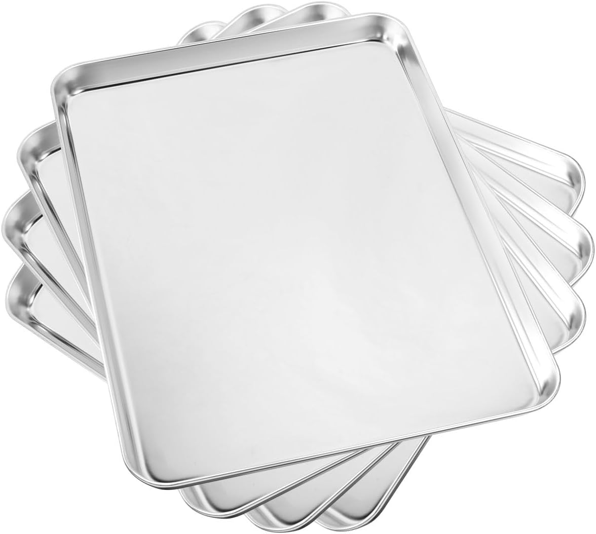 Baking Sheet Set of 4, Yododo Cookie Sheets Metal Stainless Steel Tray Baking Pans, Rectangle Size 16 x 12 x 1 inch, Mirror Polishing & Dishwasher Safe, Non Toxic & Healthy, Rust Free & Easy Clean