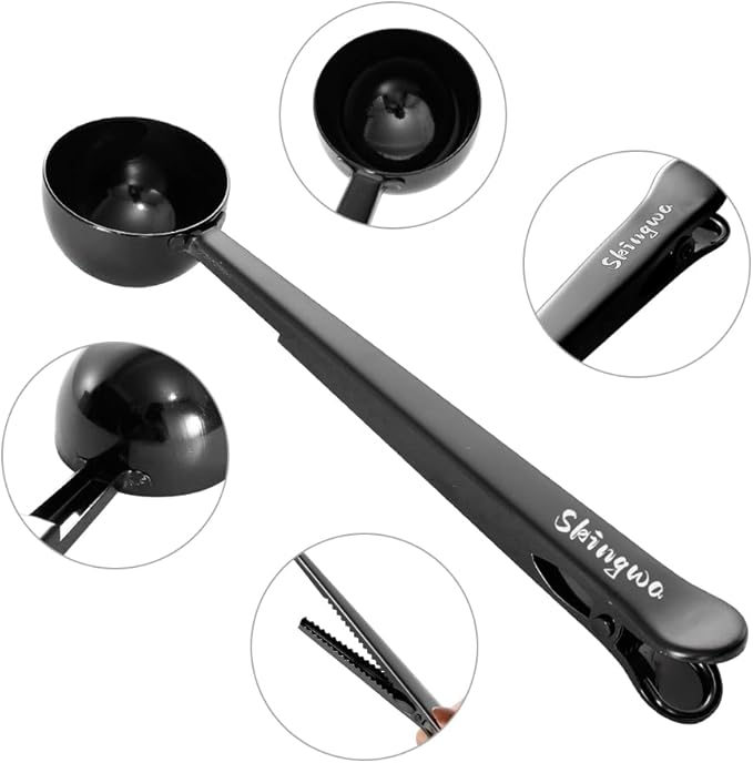 Coffee Scoop with Bag Clip, Multi-Function Milk Powder Measuring Spoon, 20ml (Black)