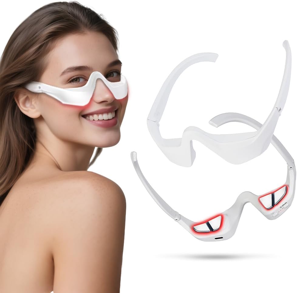 Under-Eye Red Light Therapy Device with Microcurren, 3D Contour Eye Massager for Dark Circles, Eye Bags & Wrinkles, Rechargeable Under Eye Treatment Device for Puffiness and Fine Lines