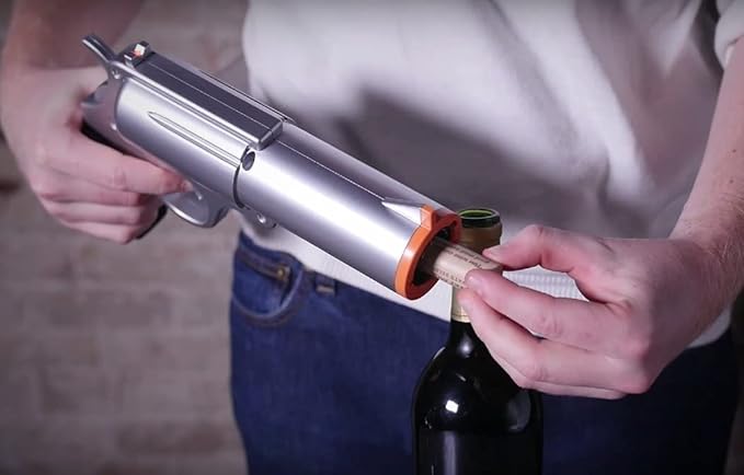 Realtree® Electric Gun Wine Bottle Opener - Open your Wine Bottle Fast with this New Corkscrew - Great Gift for Gun Enthusiasts and Wine Lovers. Foil Cutter and Charging Base Included. (T Blue)