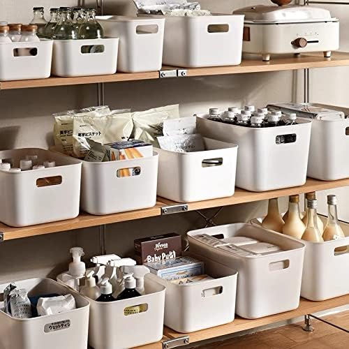 Set Of 3 Plastic Storage Bins,Versatile Kitchen Pantry Organization and Storage,for Plastic Storage Container Under Bed,Under Sink Bathroom Organizer (White, 3 Pack Small)