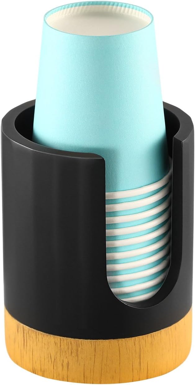 Luxspire Dixie Cup Dispenser, 3+7oz Bathroom Cup Dispenser, Marble Resin Dixie Cup Holder, Disposable Bathroom Paper Cup Holder, Cotton Pad Holder, Guest Bathroom Essentials, Matte Black, 2 Pack