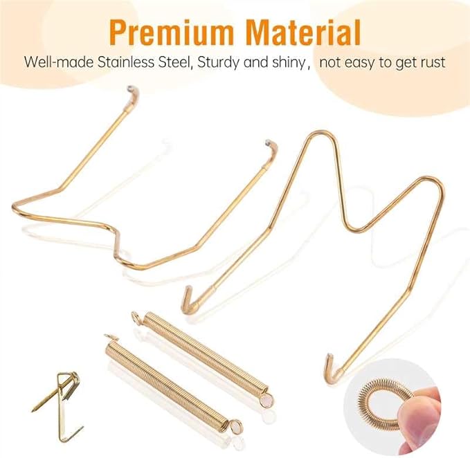 Bilillo 12 Pieces Invisible Heavy Duty Plate Holders, Stainless Steel Plate Hangers for The Wall, Plate Hangers for Display with Wall Hooks, Suitable for 6-8 inch Decorative Plates and Arts (Gold)