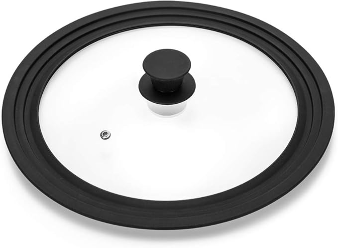 Universal Lid for Pots,Pans and Skillets - Tempered Glass with Heat Resistant Silicone Rim Fits 8", 8.5" and 9.5" Diameter Cookware,Black