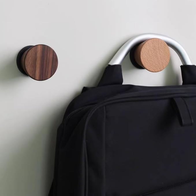 2 PCS Retro Magnetic Hooks, Wrought Iron Wooden Ball Hooks, Creative Punch-Free Storage for Refrigerators, Metal Doors, and Lockers (Beech+Walnut Wood,L)