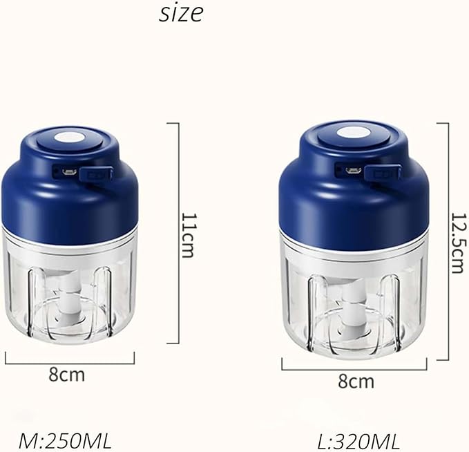 Household Electric Garlic Crusher, Electric Garlic Chopper, Mini Portable Veggie Chopper with 4/6 Stainless Steel Blades, Wireless Rechargeable Food Cutter for Garlic, Onion, Chili (Blue,250ML)